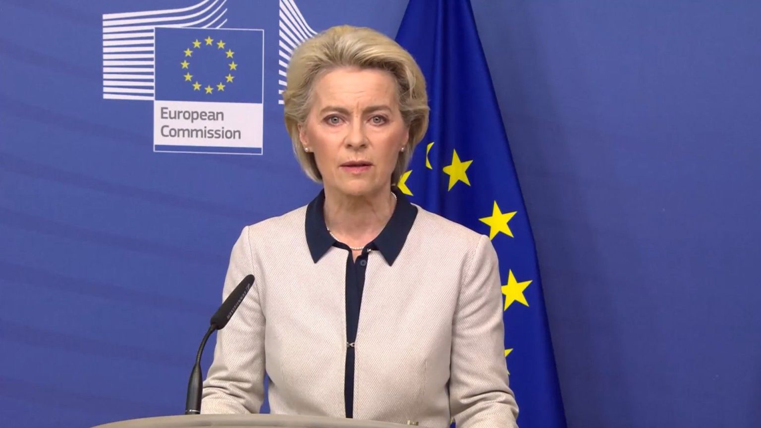 Ursula von der Leyen em pronunciamento nesta quinta-feira (24) &ndash; Foto: Reprodu&ccedil;&atilde;o/Twitter